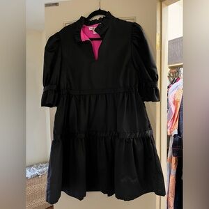 Black Ruffled Dress with Pink Lining